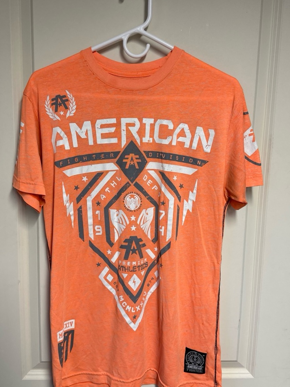 American Fighter Orange Short-Sleeve Graphic Tee with White Print Mens size m